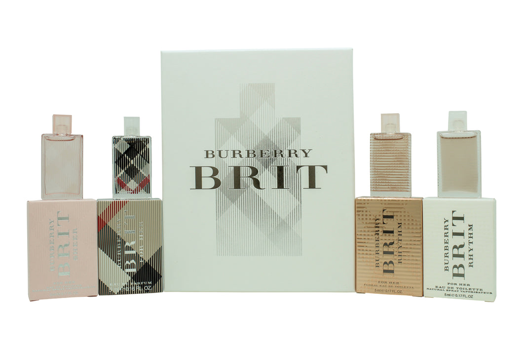 Burberry Brit For Her Miniature Gift Set 4 Pieces (1 x 4.5ml Burberry Brit EDP 1 x 5ml Brit Rhythm Floral EDT 1 x 5ml Brit Sheer EDT 1 x 5ml Brit Rhythm EDT)