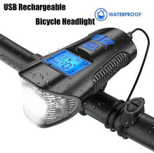 Load image into Gallery viewer, LED Bicycle Bell Lights USB Rechargeable Bicycle Speedometer Headlight Odometer Waterproof Front Lights Suitable for All Bike
