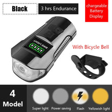 Load image into Gallery viewer, LED Bicycle Bell Lights USB Rechargeable Bicycle Speedometer Headlight Odometer Waterproof Front Lights Suitable for All Bike
