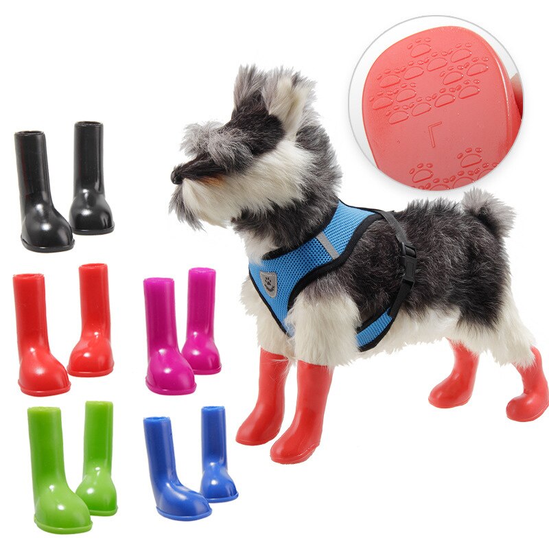 Pet Dog Cats Rain Shoes with four Silicone Antiskid Shoes Anti Waterproof Pet Dog Cat Rain Shoes Feet Paws Care 2021 New