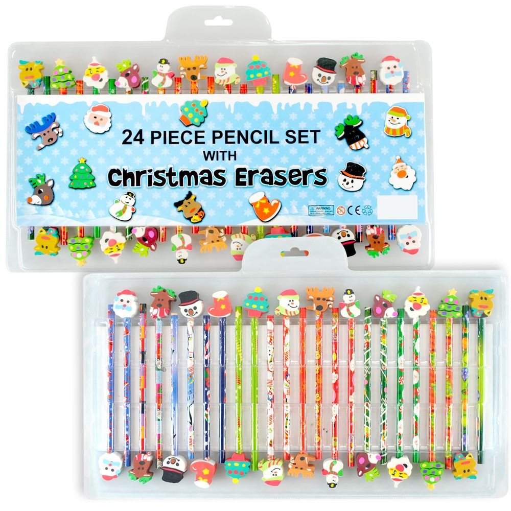 Kids 24 Piece Pencil Set With Christmas Erasers [Toy]