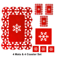 Load image into Gallery viewer, 8pc Place Mat and Coaster Set Christmas Snow Flake RED
