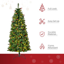 Load image into Gallery viewer, 5FT Prelit Artificial Pencil Christmas Tree Warm White LED Red Berry Green
