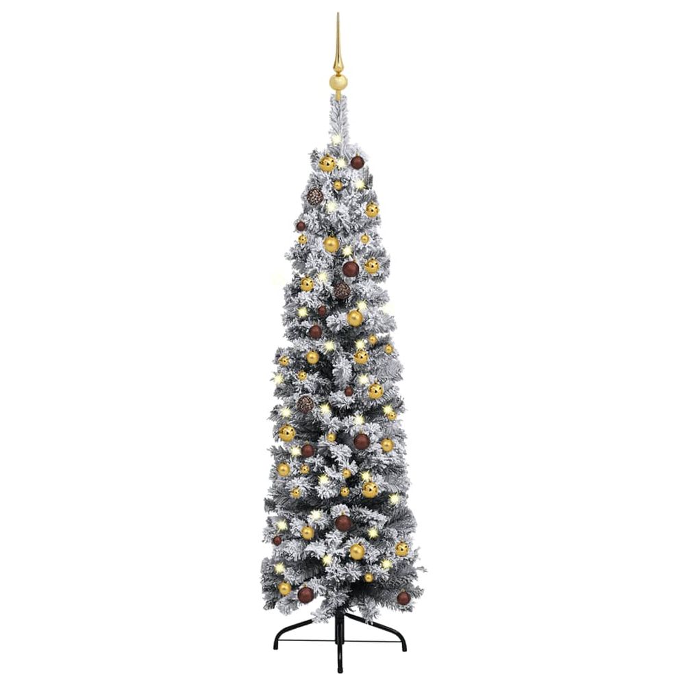 Slim Artificial Christmas Tree with LEDs&Ball Set Green 150cm