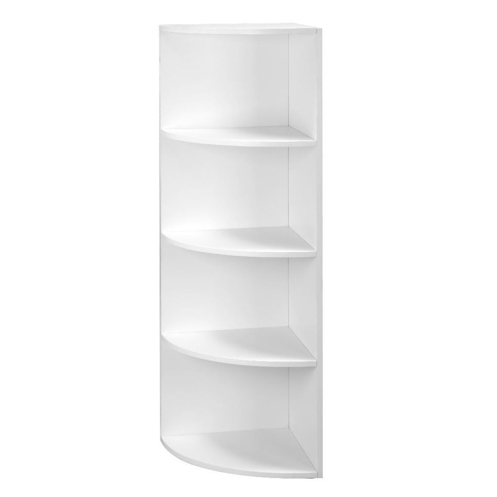 4-Tier White Color Corner Shelf Unit, Freestanding Display Storage Shelves and Wooden Bookcase, for Kitchen, Living Room, Study Room