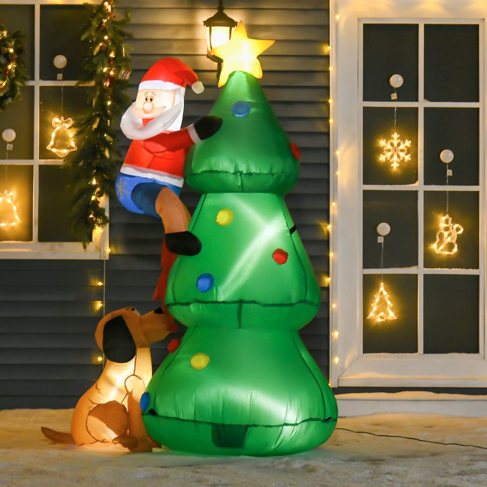 1.8m Inflatable Christmas Tree, LED Lighted with Santa Claus Dog Party Prop