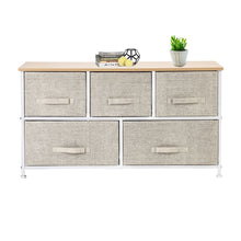 Load image into Gallery viewer, 2-Tier Wide Closet Dresser, Nursery Dresser Tower With 5 Easy Pull Fabric Drawers And Metal Frame, Multi-Purpose Organizer Unit For Closets, Dorm Room, Living Room, Hallway, Linen/Natural
