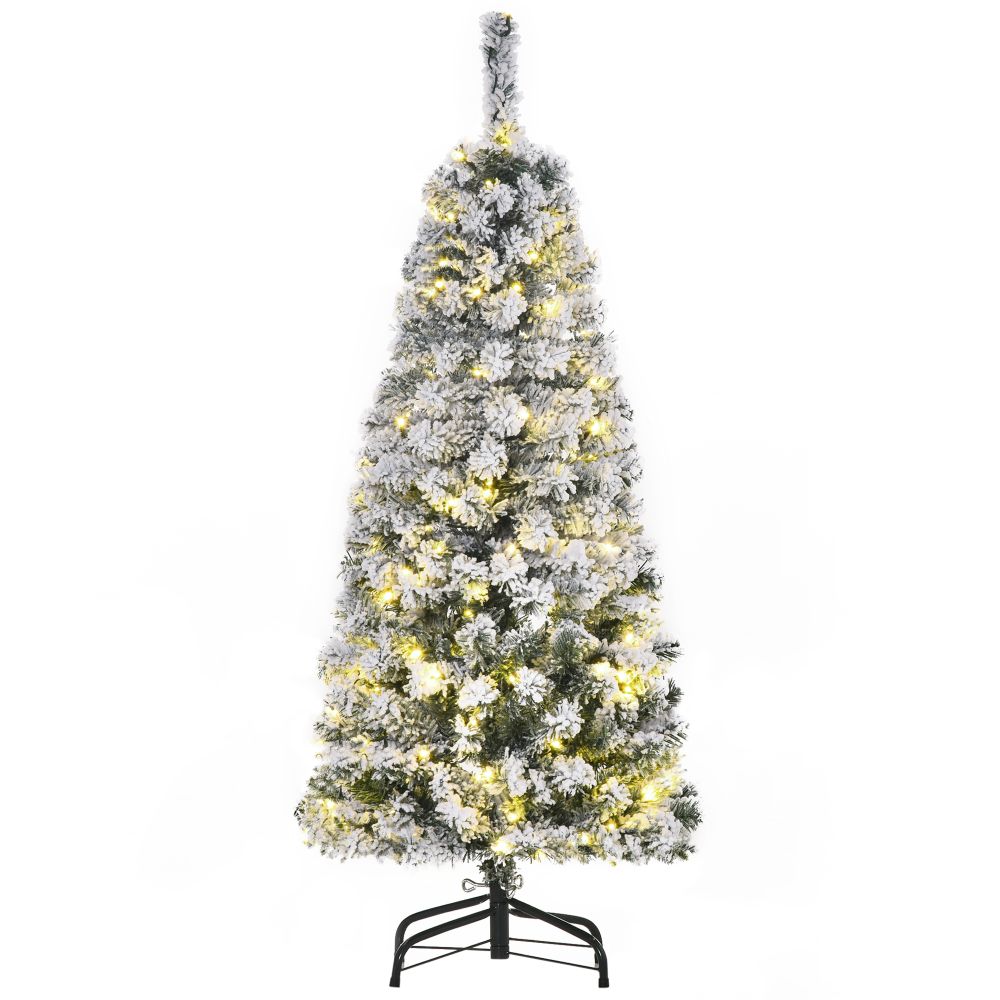 4 Feet Prelit Artificial Snow Flocked Christmas Tree Warm LED Light Green White