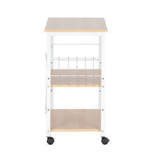 Load image into Gallery viewer, Baker&#39;s Rack 3-Tier Kitchen Utility Microwave Oven Stand Storage Cart Workstation Shelf(Light Beige Top White Metal Frame)
