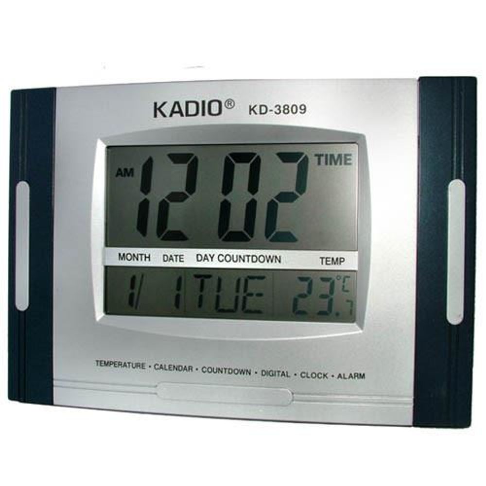 Kadio Digital Wall Mounted Clock with Temperature Day/Date Display  Black Grey