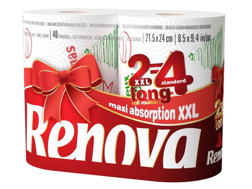 Multi Pack Renova White Print 2 Ply Christmas Xmas Kitchen Home Tissue Rolls Paper Towels