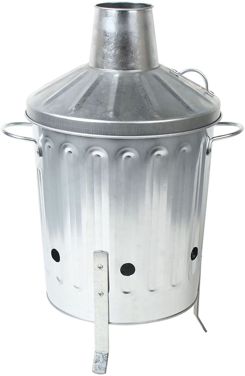 15L Galvanised Metal Incinerator Mini Garden Fire Bin BBQ for Burning Wood, Leaves, Paper & Cooking