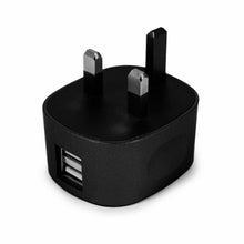 Load image into Gallery viewer, FX Dual USB Mains Charger 2.4 AMP Plug (UK) For Smart Phones &amp; Tablets, Black
