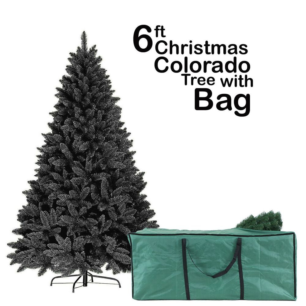 6FT BLACK Colorado ARTIFICIAL Christmas Tree - Metal Stand with Green Bag
