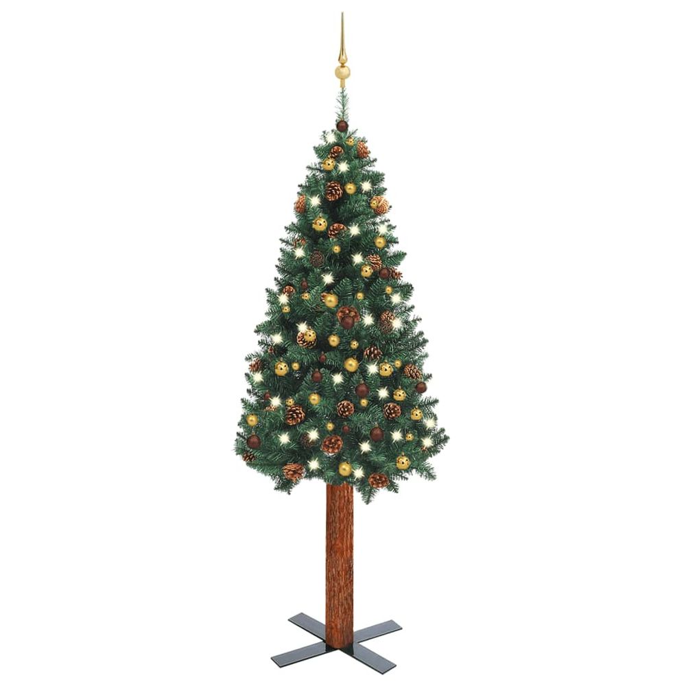 Slim Christmas Tree with LEDs&Ball Set Green 150 cm to  210 cm
