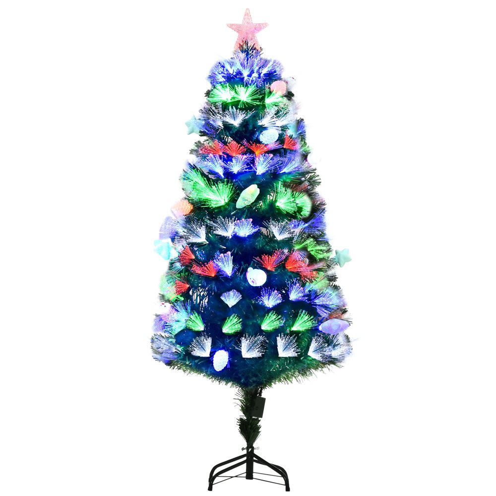 5FT Pre-Lit Artificial Christmas Tree Baubles Fibre OpticFitted Star LED Green