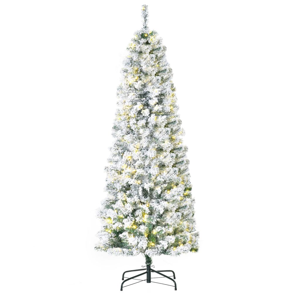 6 Feet Prelit Artificial Snow Flocked Christmas Tree Warm LED Light Green White