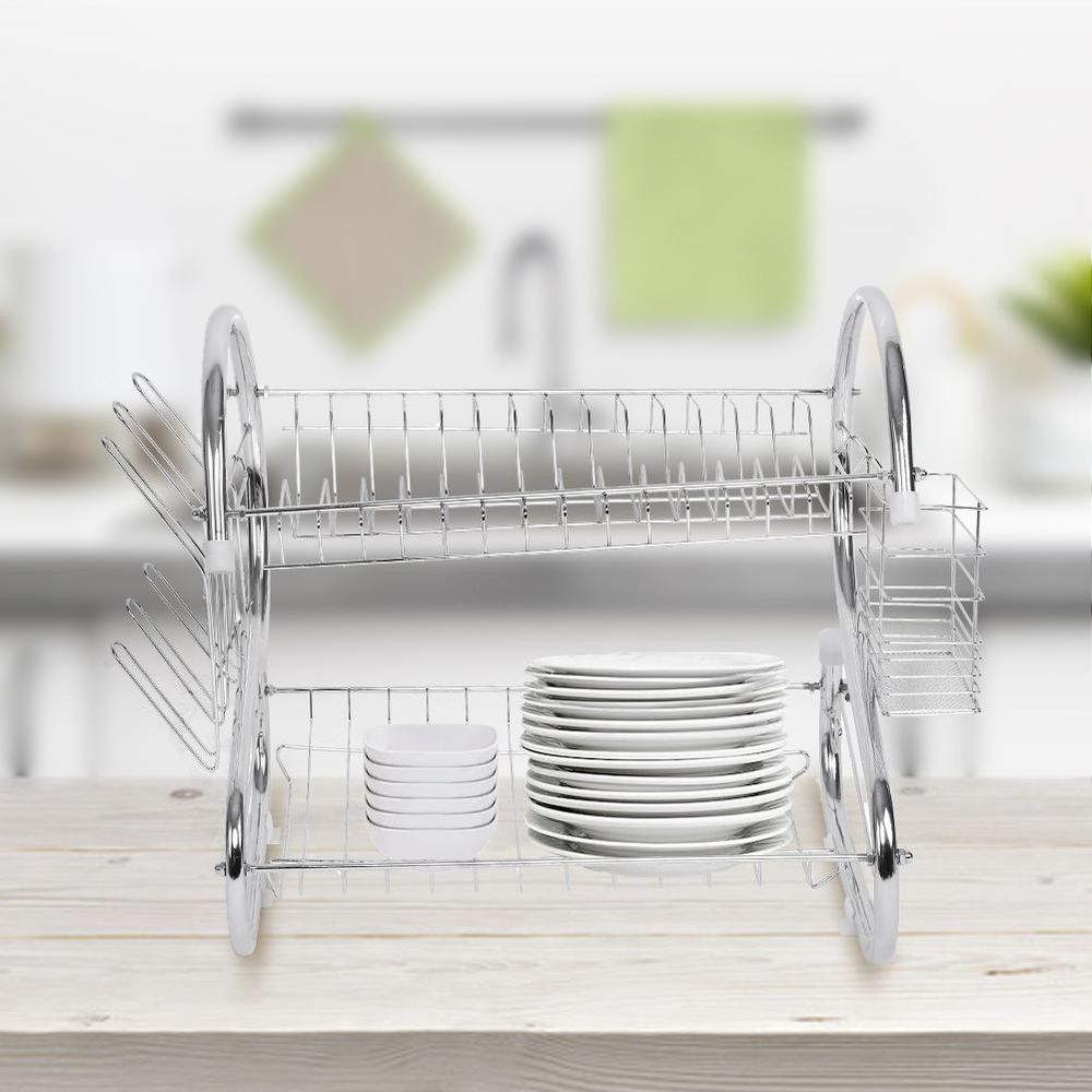 1Pc New Design 2 Tiers Home Kitchen Dish Plate Bowl Cup Drying Rack Drainer Holder Organizer