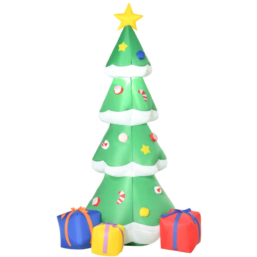 6ft Tall Inflatable Christmas Tree with Star Multicolour Gift Boxes Lighted