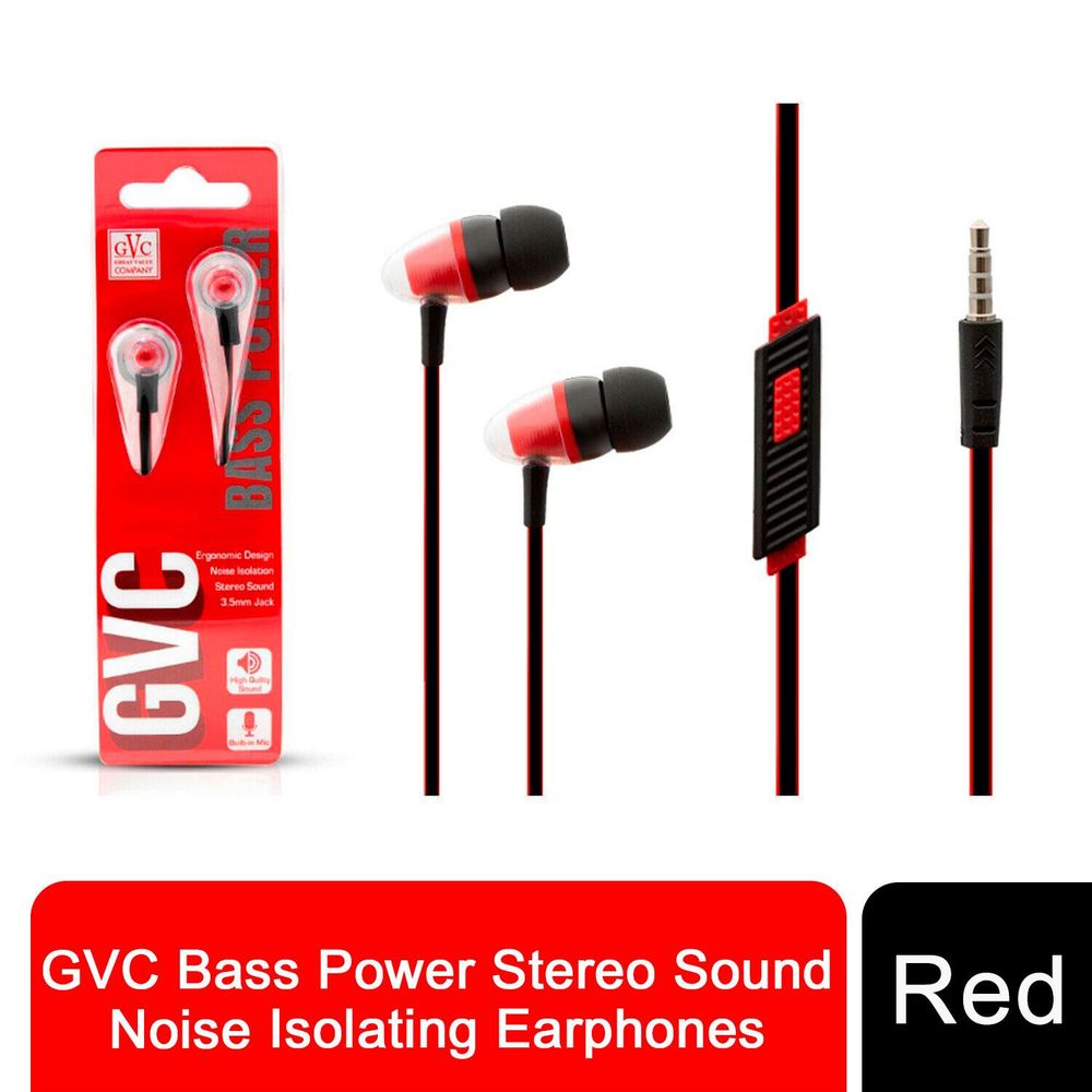 GVC Bass Power Stereo Sound Noise Isolating Earphones Red