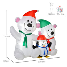 Load image into Gallery viewer, 4ft Christmas Inflatable Deco with Two Bears Penguin Light Up Outdoor
