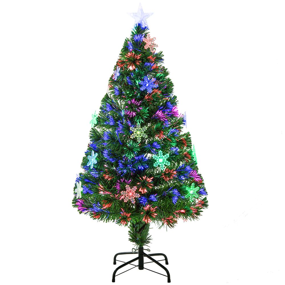 4FT Green Fibre Optic Artificial Christmas Tree LED Snowflakes Fireproofing