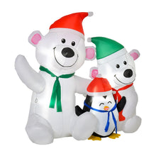 Load image into Gallery viewer, 4ft Christmas Inflatable Deco with Two Bears Penguin Light Up Outdoor
