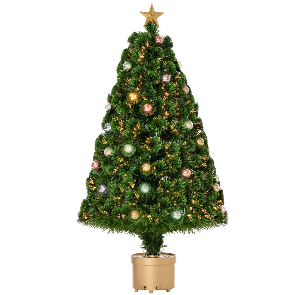 4FT Prelit Artificial Christmas Tree Fiber Optic Xmas Indoor Golden Stand Green