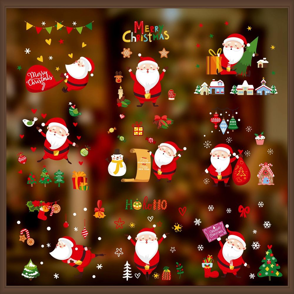 9 Sheets Christmas Window Stickers Double-side PVC Reusable Window Cling