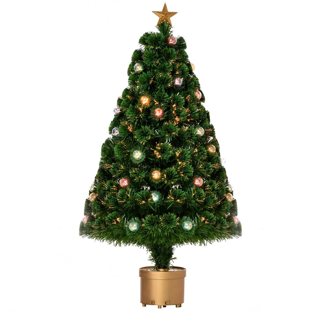 3FT Prelit Artificial Christmas Tree Fiber Optic Xmas Indoor Golden Stand Green