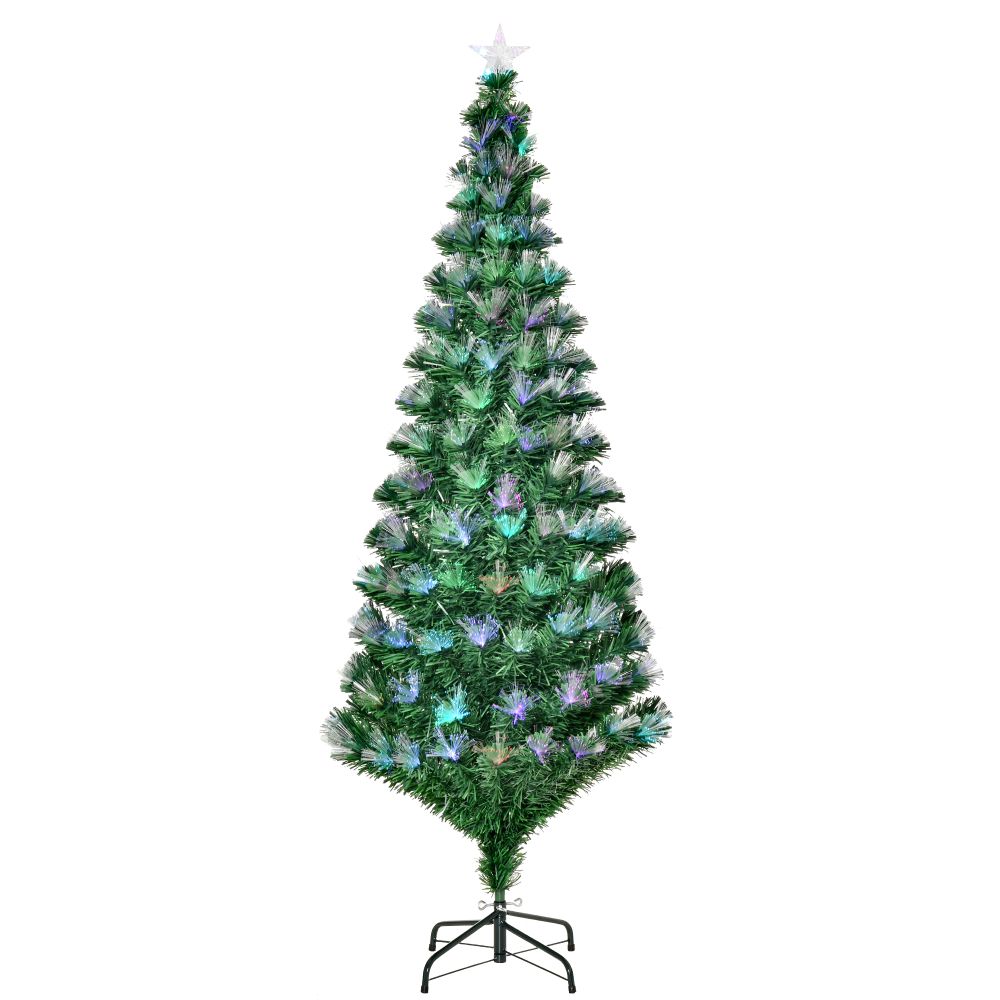 6FT Multicoloured Artificial Christmas Tree Fibre Optic Lights Star Holder