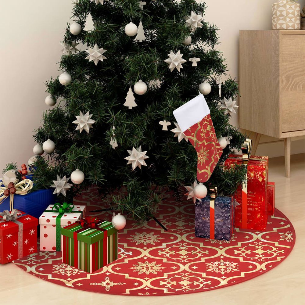Luxury Christmas Tree Skirt with Sock 90 cm to 150cm Fabric