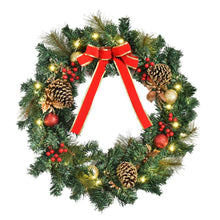 Load image into Gallery viewer, 60cm Pre-Lit Artificial Christmas Door Wreath Holly LED Decor Pine Cones Hangin
