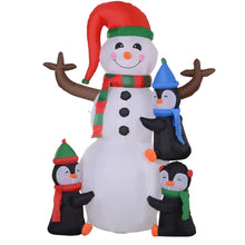 Load image into Gallery viewer, 6ft Inflatable Christmas Snowman with Three Penguins LED Outdoor Yard Deco
