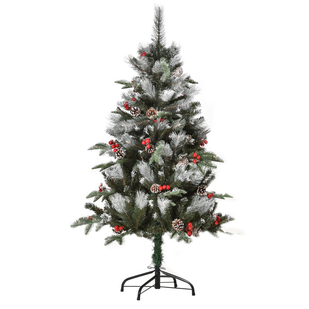 4FT Artificial SnowDipped Christmas Tree Foldable Berries White Pinecones Green