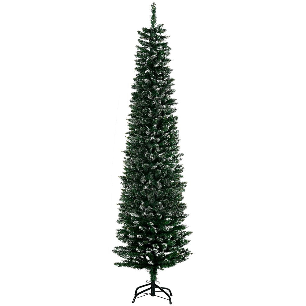 6.5FT Artificial Snow Dipped Christmas Tree Pencil Foldable Black Stand Green