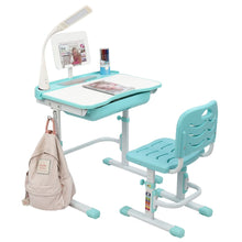 Load image into Gallery viewer, 70CM Lifting Table Top Can Tilt Children Learning Table And Chair Blue-Green (With Reading Stand   USB Interface Desk Lamp)
