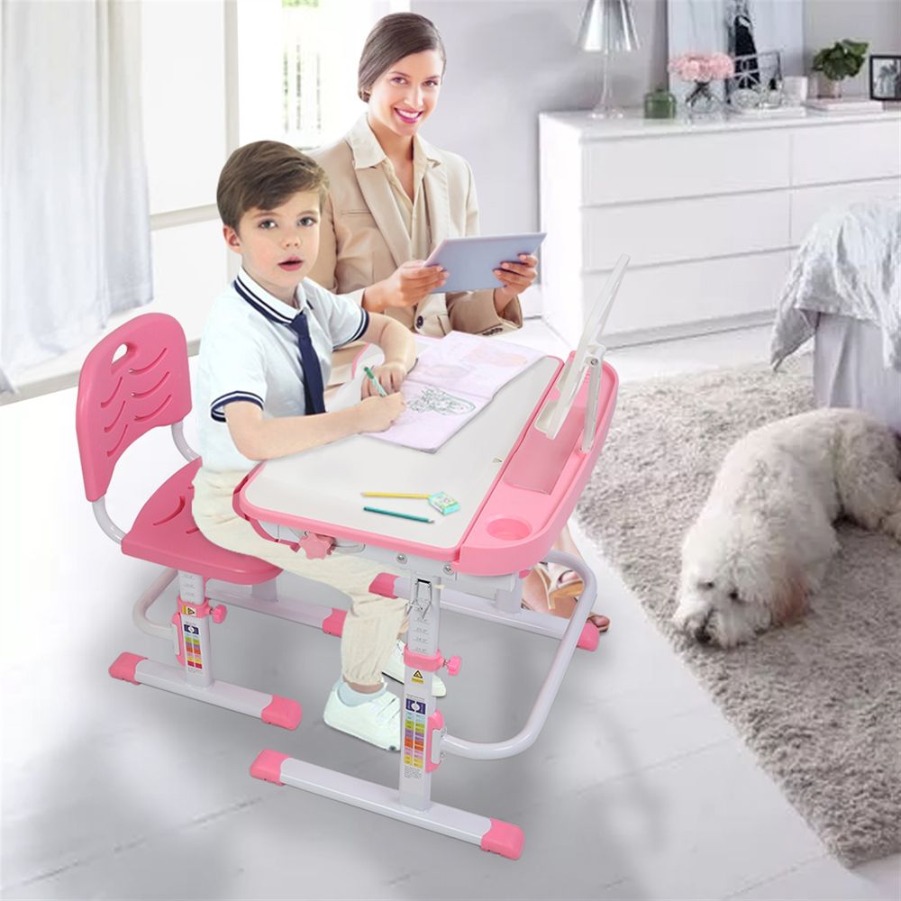 70CM Lifting Table Can Tilt Children Learning Table And Chair Pink (With Reading Stand Without Table Lamp)