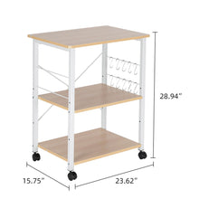 Load image into Gallery viewer, Baker&#39;s Rack 3-Tier Kitchen Utility Microwave Oven Stand Storage Cart Workstation Shelf(Light Beige Top White Metal Frame)
