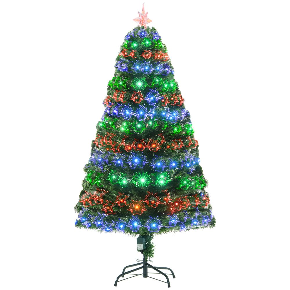 5ft Prelit Artificial Christmas Tree with Multi-Coloured Fiber LED Light Green