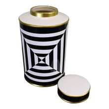 Load image into Gallery viewer, Black/White/Gold Ceramic Lidded Vase, Geometric Design 29cm

