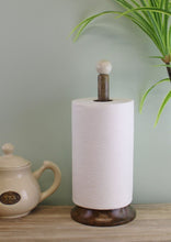 Load image into Gallery viewer, Country Cottage Wood &amp; Ceramic Kitchen Roll Holder
