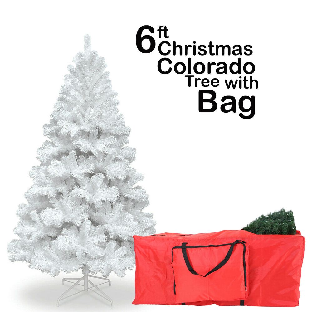 6FT WHITE Colorado ARTIFICIAL Christmas Tree - Metal Stand with Red Pocket Bag