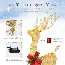 Load image into Gallery viewer, Lighted Christmas Reindeer Outdoor Decorations, Weather Proof 4ft Santa&#39;s Sleigh Reindeer Christmas Ornament Indoor Home Decor Pre-lit 180 LED Lights with Stakes, Zip Ties Secured
