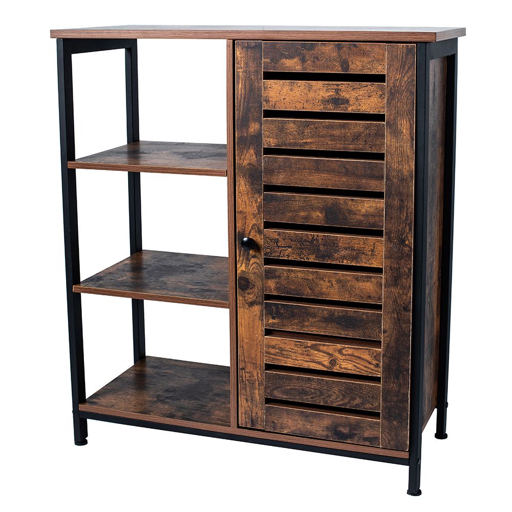 Storage Cabinet, Cupboard, Multipurpose Cabinet, 3 Open Shelves and Closed Compartments, for Kitchen, Living Room, Bedroom, Industrial, Rustic Brown and Black