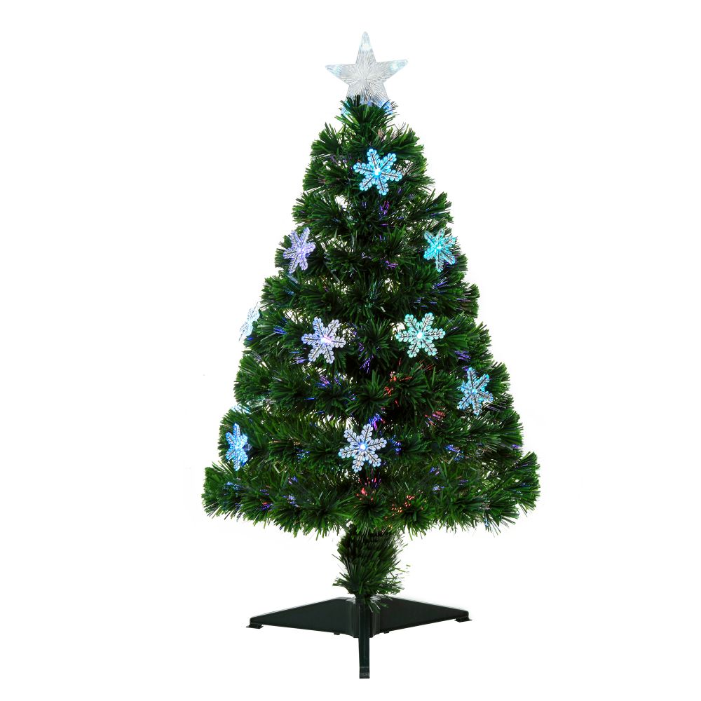 3FT Green Fibre Optic Artificial Christmas Tree LED Snowflakes Fireproofing