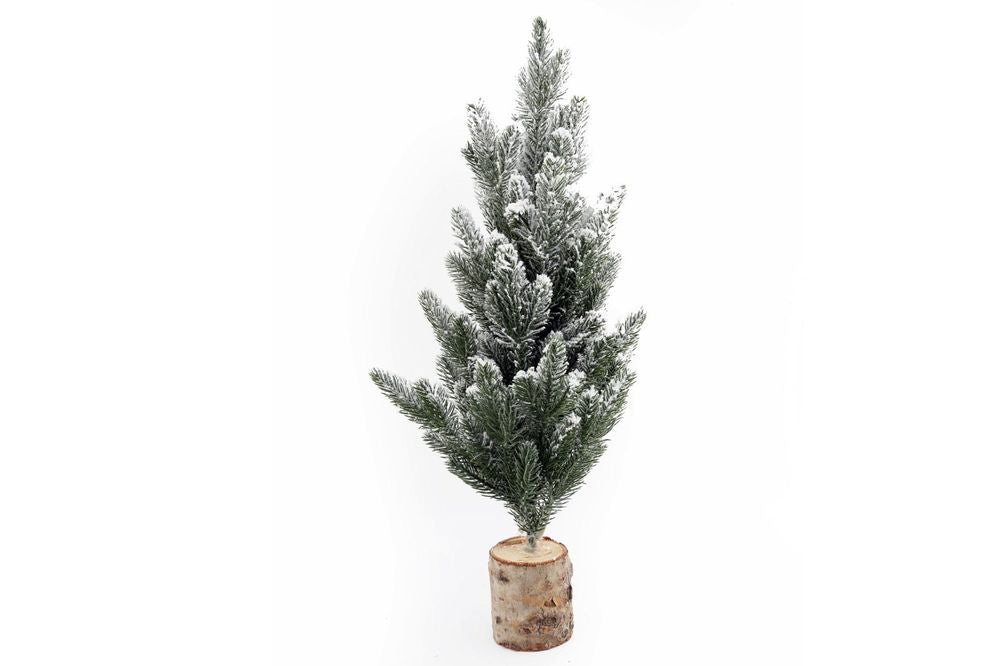 Tall Frosted Christmas Tree In Log 56cm