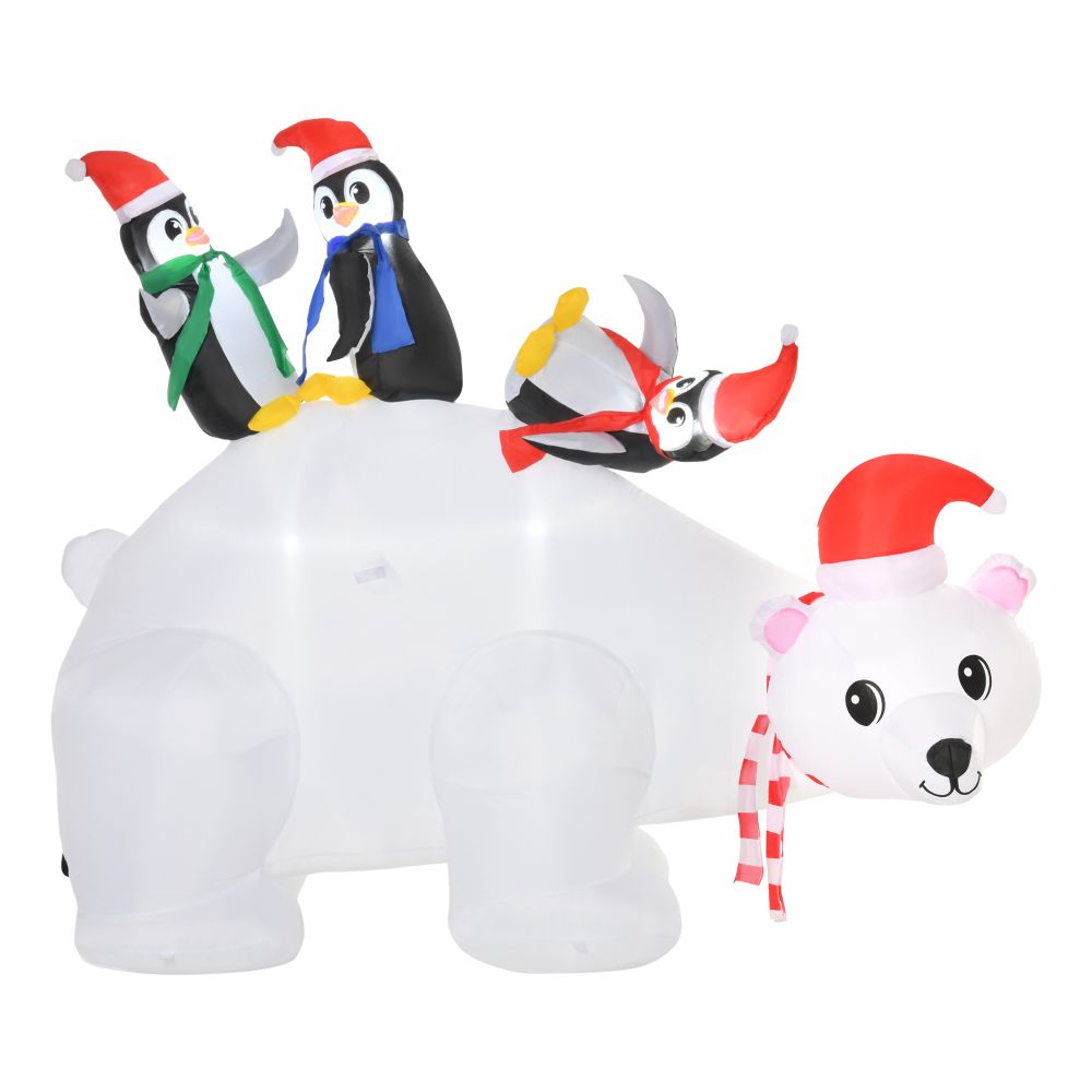 5ft Outdoor Christmas Inflatable with LED Ligh Polar Bear Three Penguins Garden