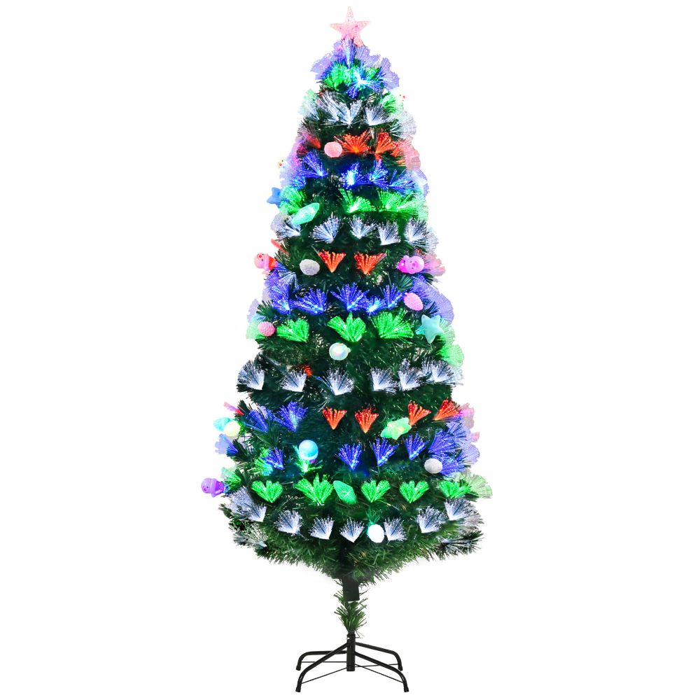 6FT Pre-Lit Artificial Christmas Tree Baubles Fibre OpticFitted Star LED Green