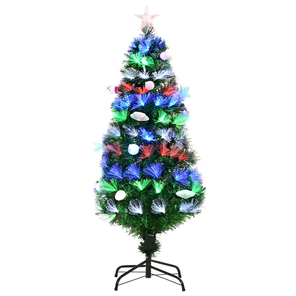 4FT Pre-Lit Artificial Christmas Tree Baubles Fibre OpticFitted Star LED Green